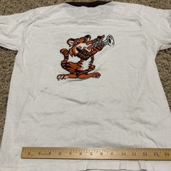 Vintage 80s Made In USA CF Band Ringer T Shirt Size L White Single Stitch Tiger