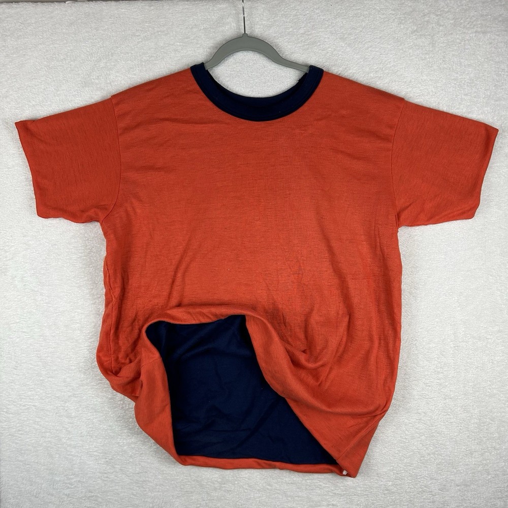 VTG 80s Two Tone Double Face T-Shirt Short Sleeve Sweatshirt XL Orange Blue USA