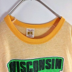 70s Russell Athletic Wisconsin Mosquito State Bird Ringer T-Shirt L Yellow