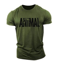 Men Muscle Gym T-Shirts Short Sleeve Workout Athletic Bodybuilding Animal Tee
