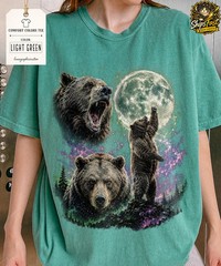 Bear Howling Moon Wildlife Animal Nature Graphic Soft Cotton Comfort Tee Gift