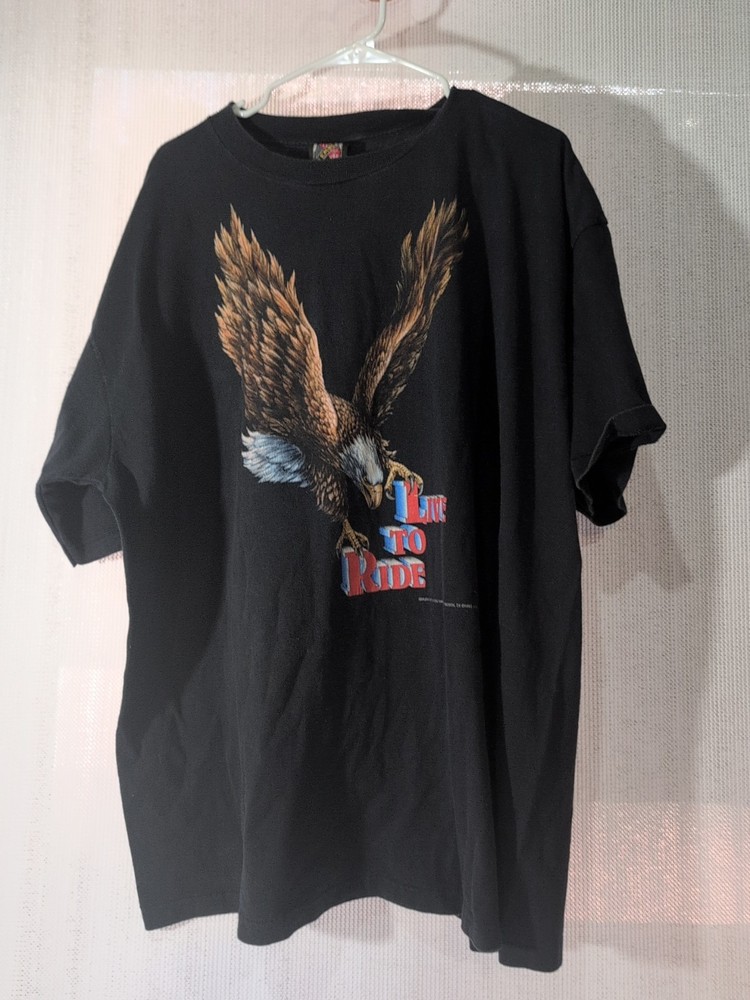 VTG 1993 3D Emblem Live To Ride Bird Tshirt Size 2XL