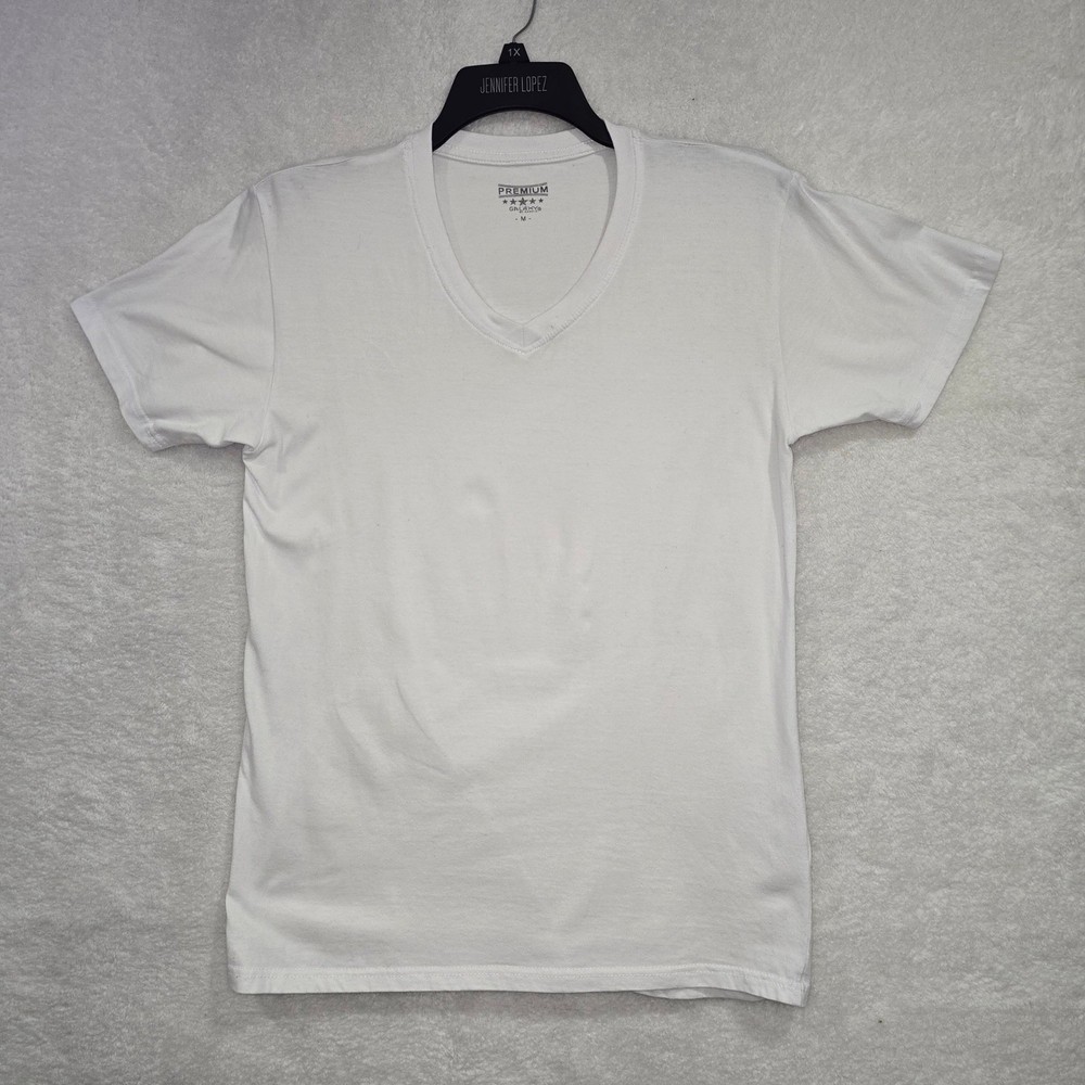 Galaxy Premium V Neck T Shirt White Mens Size M Combed Cotton Short Sleeve