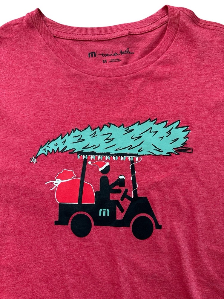 Travis Mathew Men’s Red Holiday Christmas T-Shirt Size Medium Golf Beer NWTS