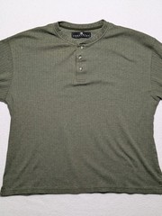 Consensus Sportswear Ribbed Henley Long Sleeve Shirt Size L Mossy Green Cotton