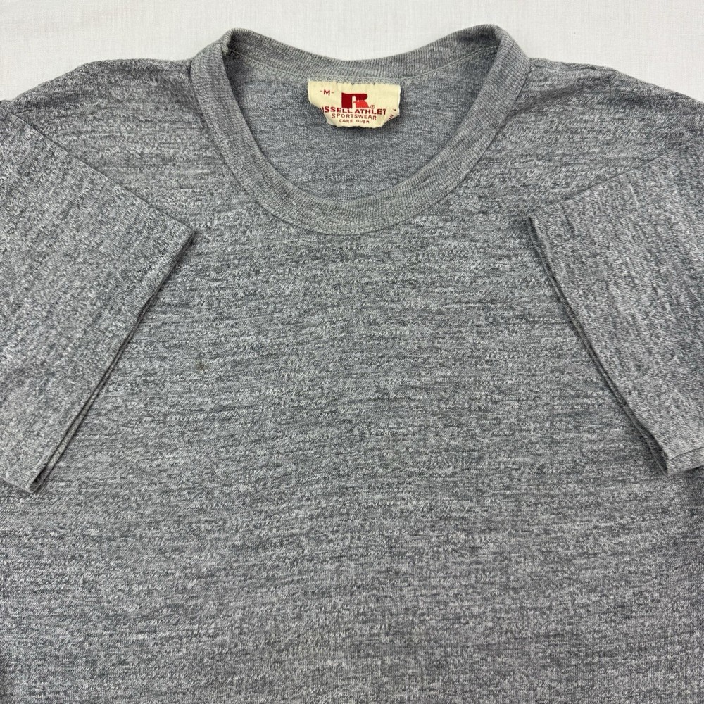 Vintage Russell Athletic 1970s T Shirt Adult Medium Heather Gray Tri Blend USA