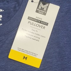 Members Mark Mens Top Medium Size Blue Long Sleeves Pullover w Zip Pocket
