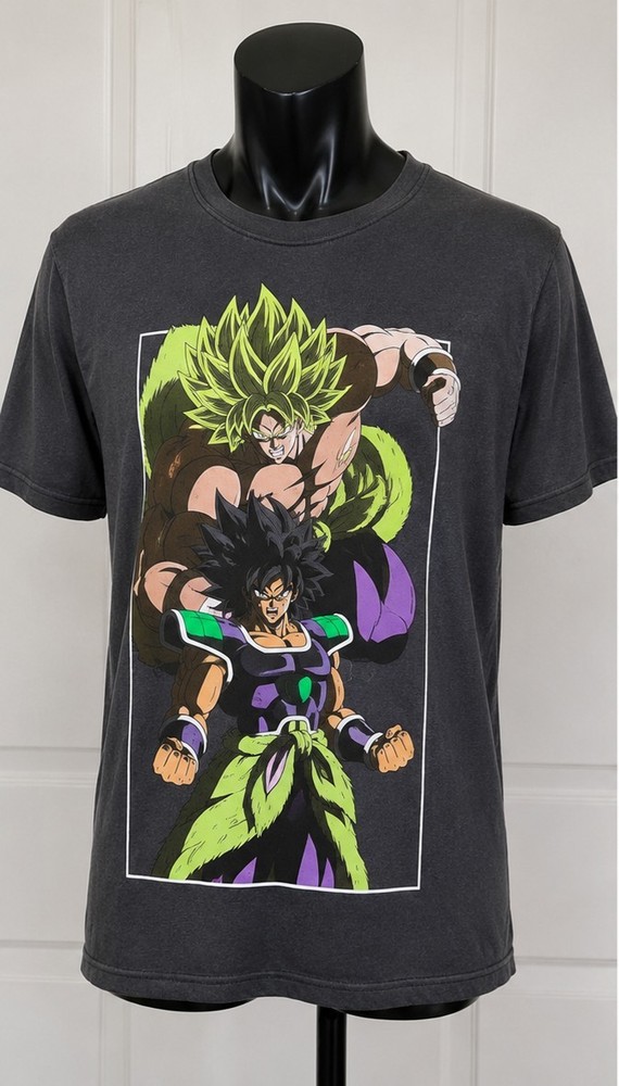 Dragon Ball Super Broly Graphic Print Crew Neck Tee Gray Mens S Cotton Regular
