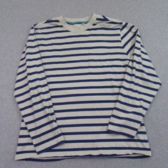 Bonobos Mens T-Shirt Long Sleeve XL Beige/Navy Striped Pocket 100% Cotton