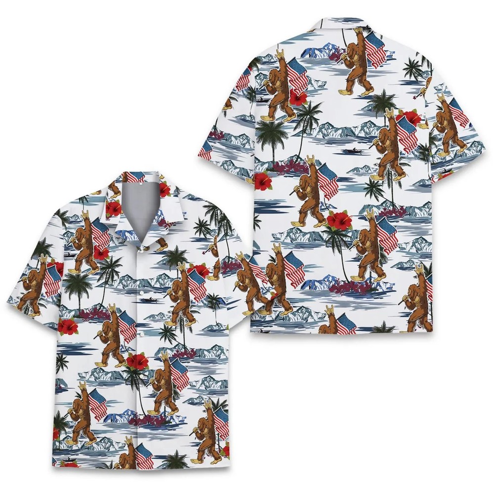 Bigfoot American Flag Hawaiian Shirt