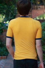 Vintage 70s Beatles M 38-40 Ringer T Healthknit T-shirt Yellow Stripes