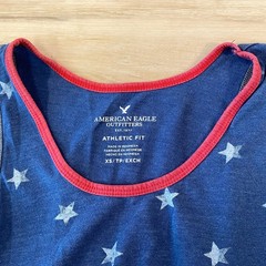 American Eagle Mens XS Blue Star Print Tank Top Patriotic Ringer Athletic Fit