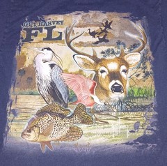 Guy Harvey Florida Shirt Mens Small Navy Blue Graphic Pocket Tee Deer Heron Bass