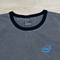 Vintage Dell Intel Core 2 Extreme Ringer Graphic Gray Tshirt Mens Size Large