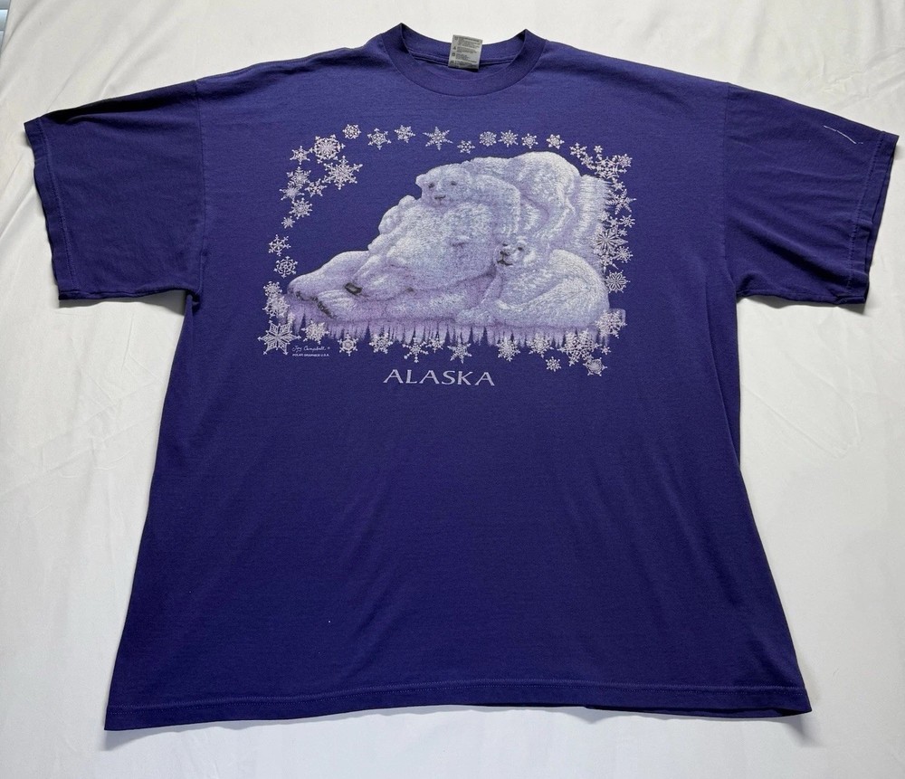 Vintage 90s Alaska Polar Bear T-Shirt Size 3XL Purple graphic tee wildlife USA