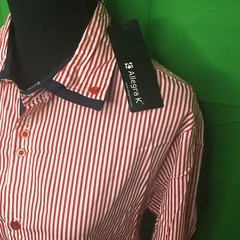 Allegra K Men’s White/Red Stripe Shirt NWT Size 38 Contrast Sleeve NWT Free Ship