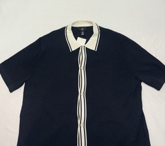 H&M Navy Blue Regular Fit Fine-knit Polo Shirt Size Large