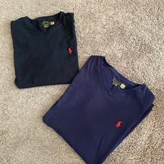 Polo Ralph Lauren Lot Of 2-Men’s Black & Navy W/Red Logo V-Neck T-Shirts L & XL