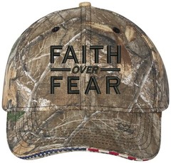 Faith Over Fear Embroidered Camo Structured Adjustable One Size Fits All Hat