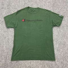 Champion Shirt Mens Large Green Script Logo Graphic Tagless Crewneck Tee