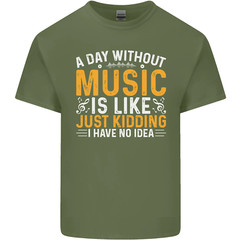 A Day Without Music Tekno Hip Hop Metal Mens Cotton T-Shirt Tee Top