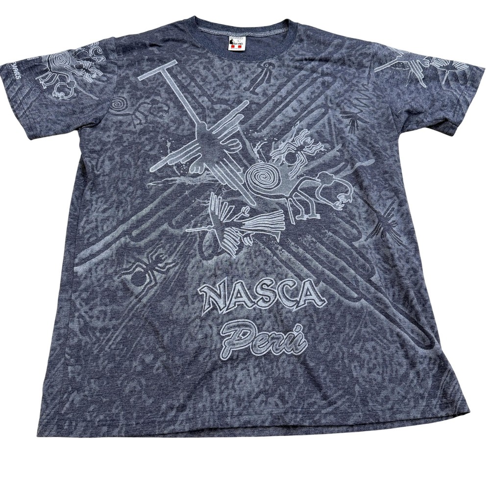 Nasca Lines Peru Shirt Mens Large Gray AOP Graphic Souvenir Rufyar’s