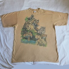 Vintage Big Wild Cats Single Stitch USA Made 2XL Tiger Lion Graphic T-Shirt Tee