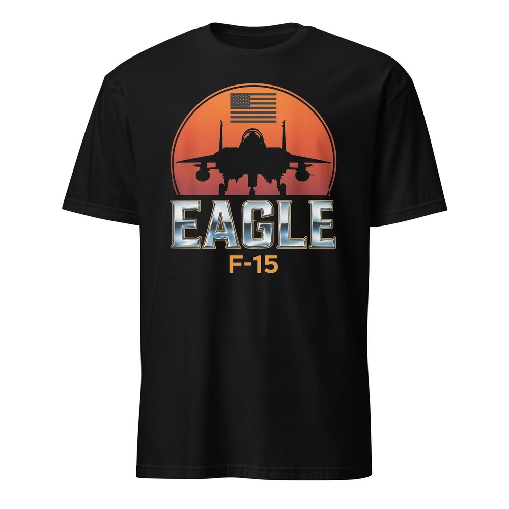 F-15 Eagle Fighter Jet T-Shirt Military Aviation USA Flag Graphic Tee