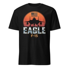 F-15 Eagle Fighter Jet T-Shirt Military Aviation USA Flag Graphic Tee