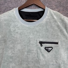 Terry Cloth Shirt Mens Medium Zip Pocket Green Italy Short Sleeve