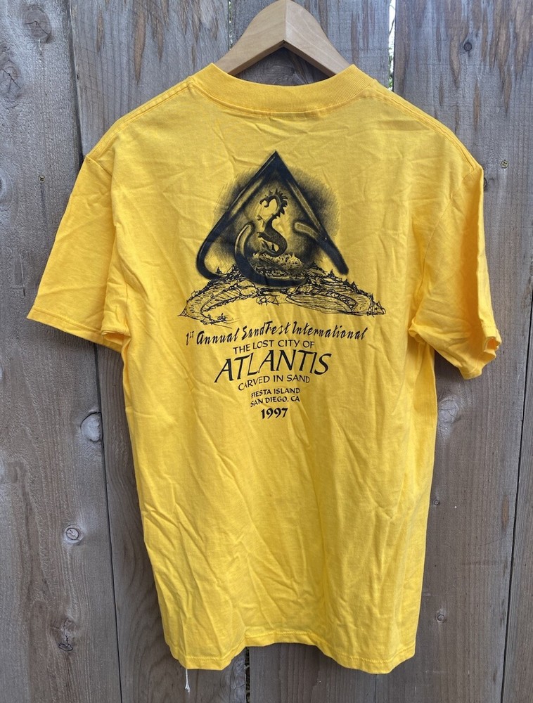 Vintage 90s Fiesta Island Sand Castle Carving T Shirt SZ M San Diego Atlantis