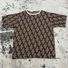 Vintage 60s ELY Knit T Shirt Geometric Pattern Mens Large Mid Century Modern