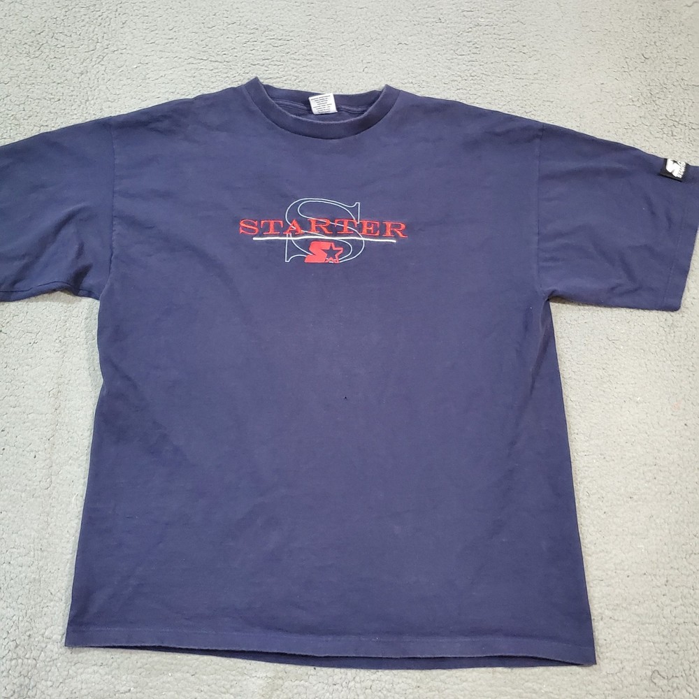 Vintage Starter Shirt Mens Extra Large Blue 90s Made In USA Short Sleeve Casual