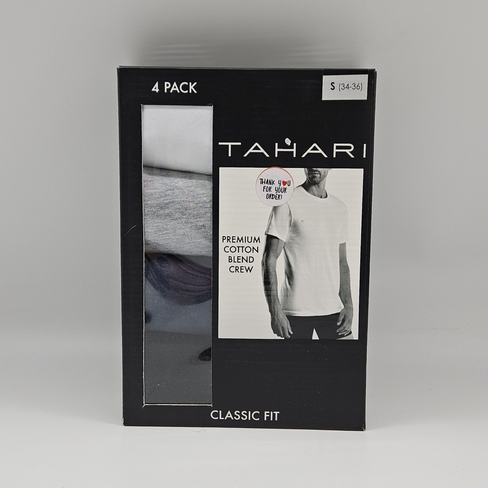 4 Pack TAHARI White Gray Black Navy Cotton Crew Neck T-Shirt Set Men’s S M L XL