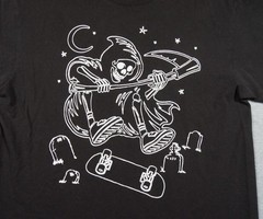 aLab Shirt Mens Large Black Skateboard Tee Streetwear Grim Reaper Skull Skeleton