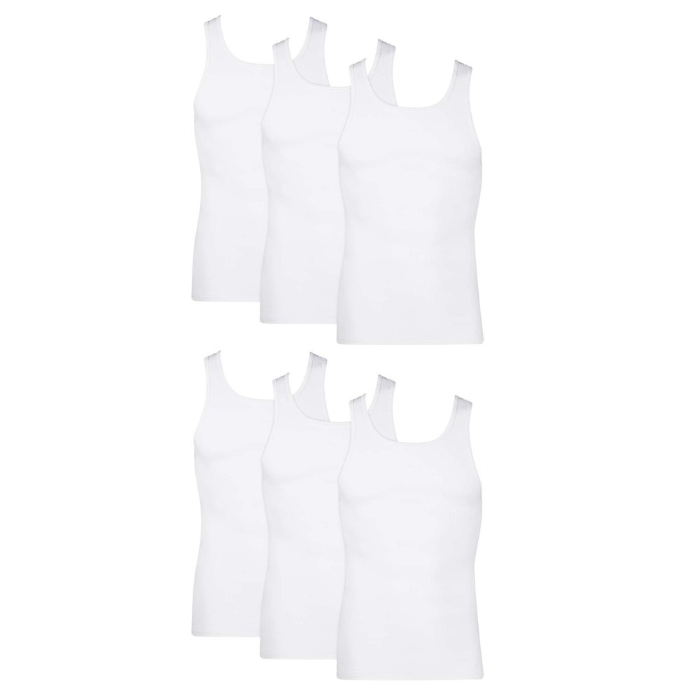 Hanes Men’s Ribbed Cotton Tank Tops 6-Pack, Moisture-Wicking Undershirts