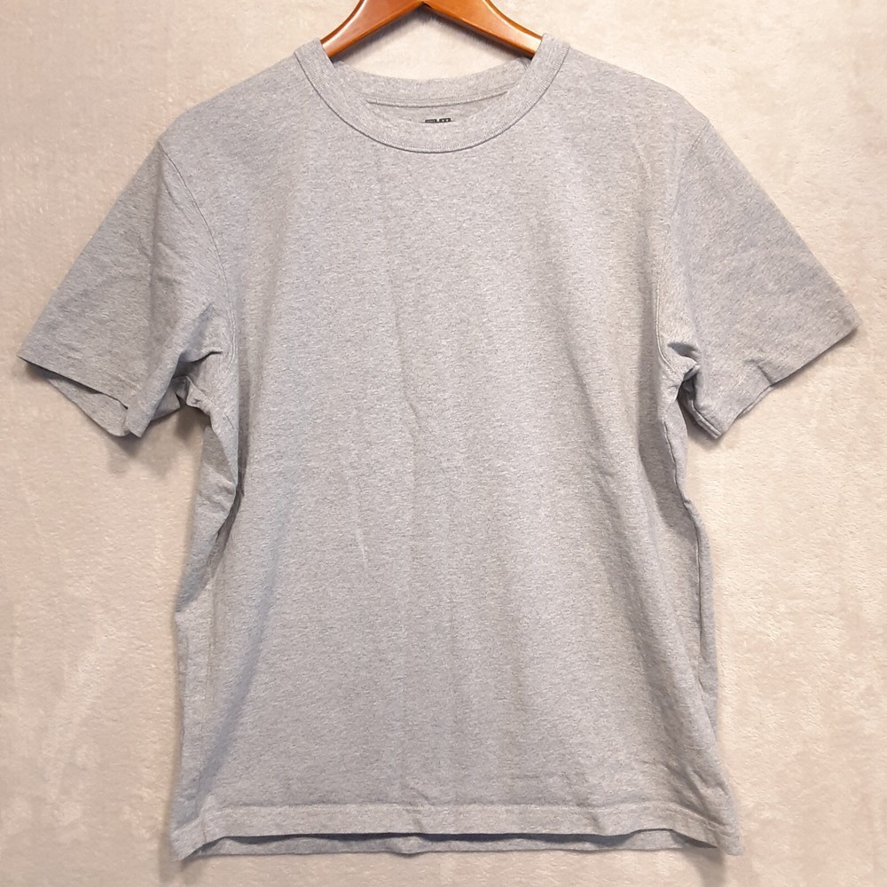Uniqlo Mens Basics Round/Crewneck T-Shirt Sz.L/Gray Heather/Ribbed Collar