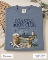 Coastal Book Club Shirt, Comfort Colors Beach Reading Tee, Book Lover Gift