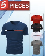 5 Pack Men’s Graphic T-Shirts Crew Neck Short Sleeve Casual Polyester Tees S-3XL