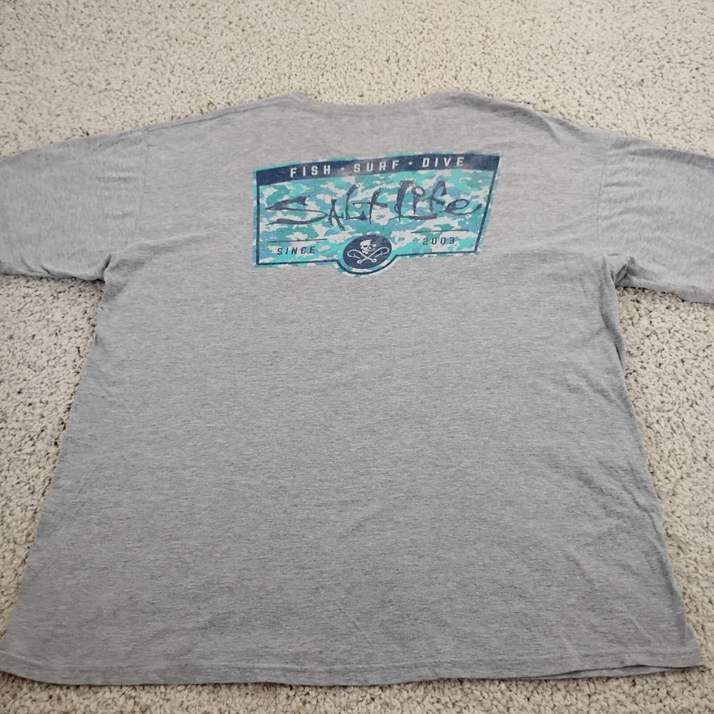 Salt Life Shirt Mens XLG Gray Fish Surf Dive Crew Fishing Beach Outdoor Travel A