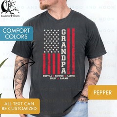 Personalized Grandpa USA Flag Shirt with Grandkids Names 4th of July