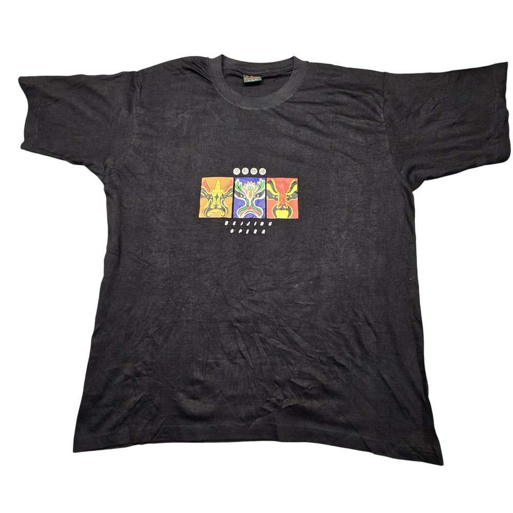 Huaxiucun Beijing Opera Mask Shirt Mens Large Black Graphic Art Asian Tee