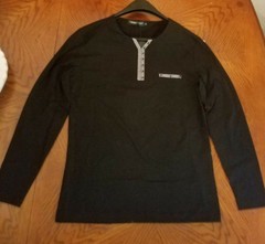 COODRONY Men Cotton T-shirt New Long Sleeve Henry Collar Black or White M-L Reg.