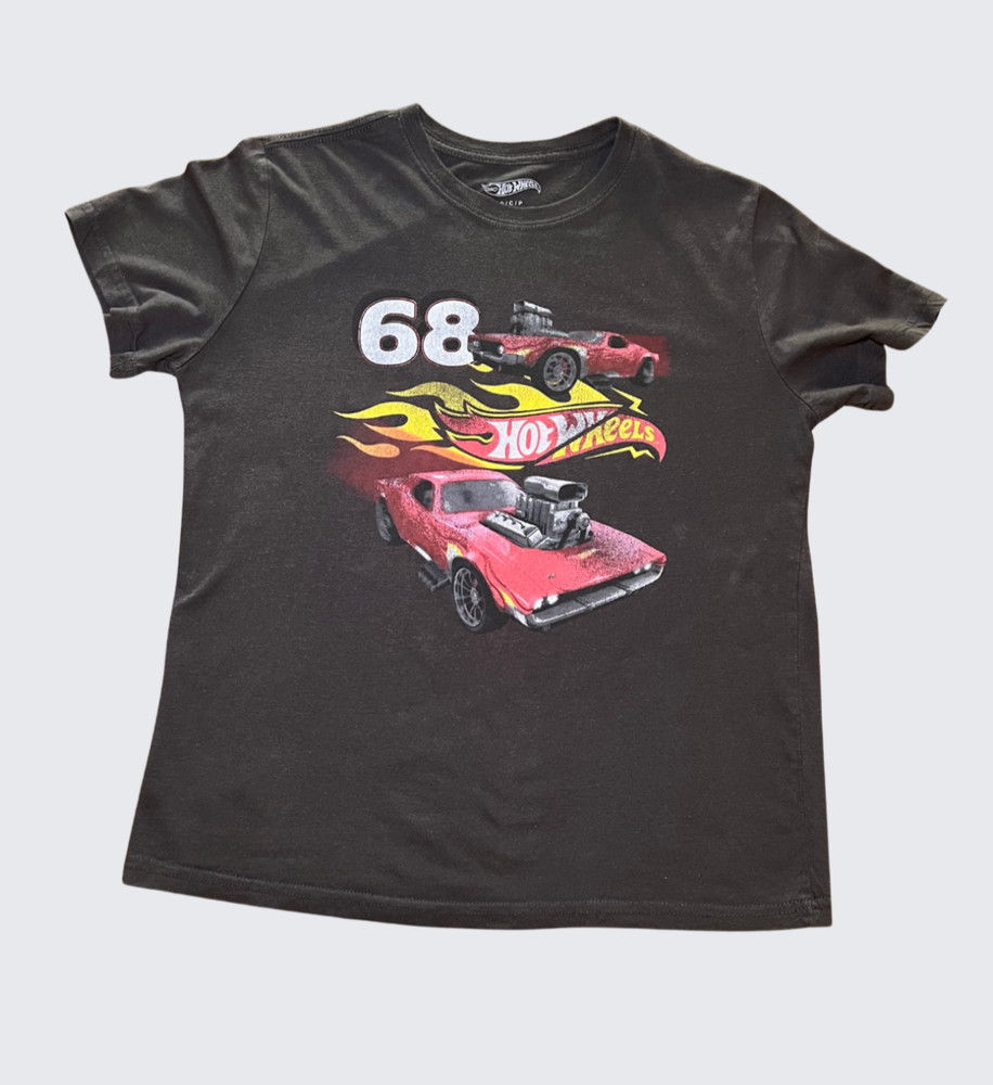 Hot Wheels Graphic T Shirt Unisex S Gray 68 Red Flame Muscle Cars Mad Engine