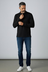 George Mens Polo Shirt Sz M Black Soot Pique Long Sleeve Business Casual Classic
