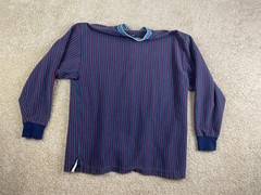 Vintage Lands’ End Henley T-Shirt Mens XL Cotton Stripes Ribbed Long Sleeve Blue