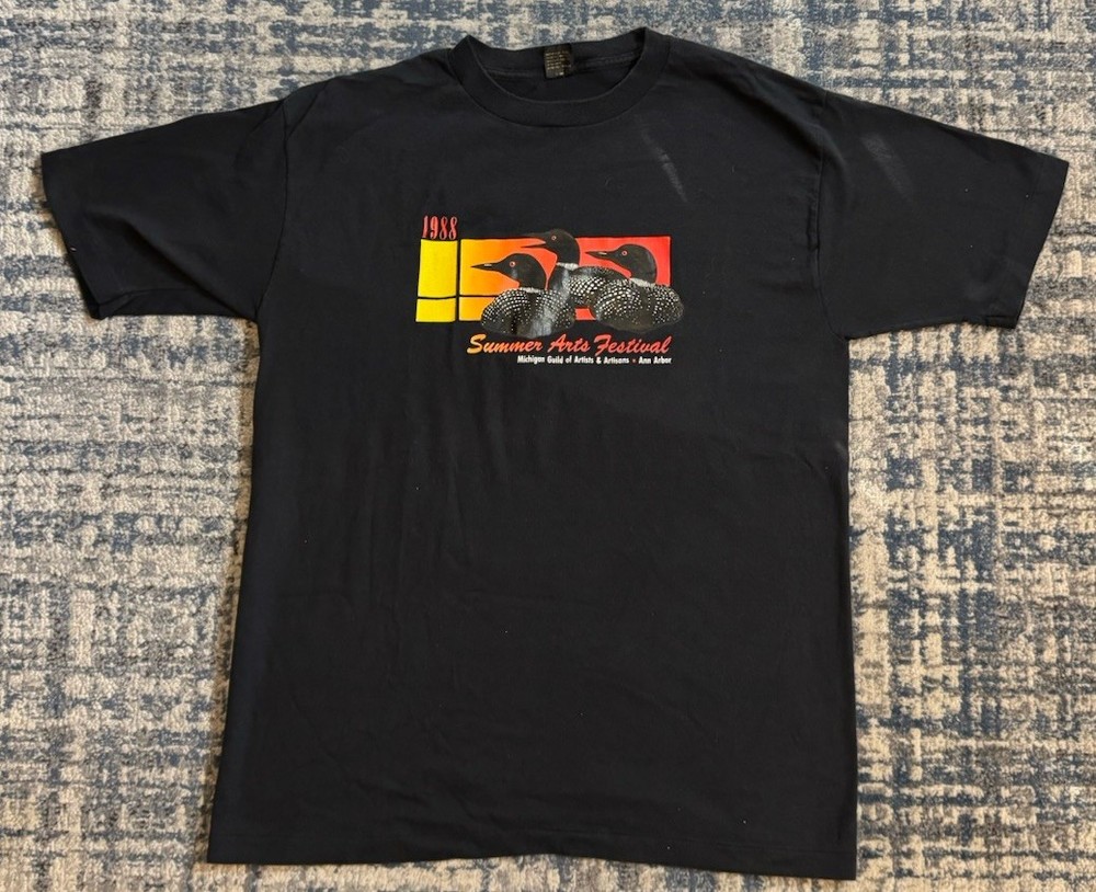 Vintage 1988 Ann Arbor Michigan Summer Arts Festival Loons T Shirt Size 2XL Art