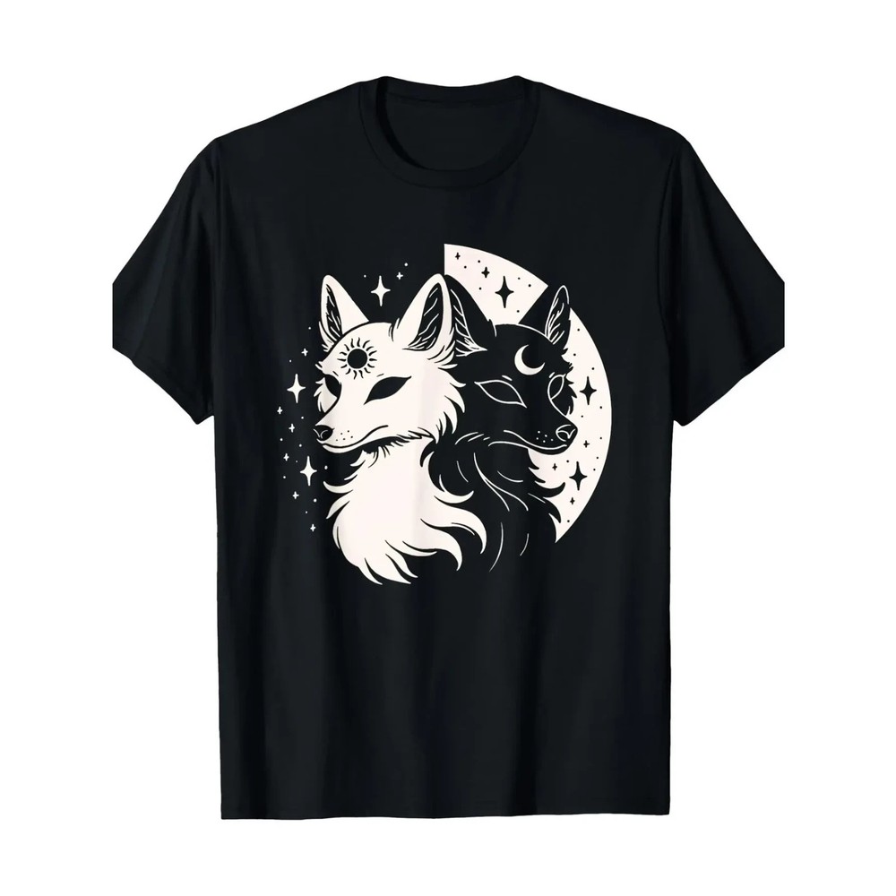 Celestial Fox Sun Moon Stars Spirit Alt Graphic Cotton T-Shirt