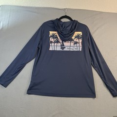 Panama Jack Mens Size M Blue Hooded Long Sleeve Tshirt Fishing Swim Shirt
