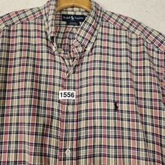 Ralph Lauren Shirt Mens Large Cream Red Black Plaid Blake Short Sleeve Work Wear